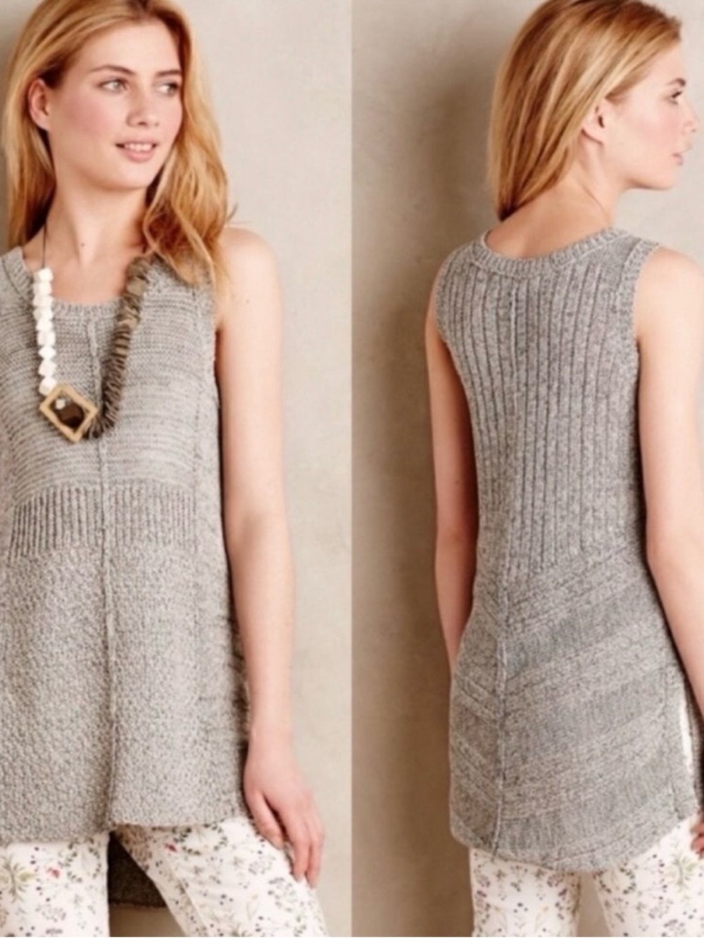 Sparrow Gray Textured Knit Tunic Size Medium Drapey Artsy Old Money Lagenlook